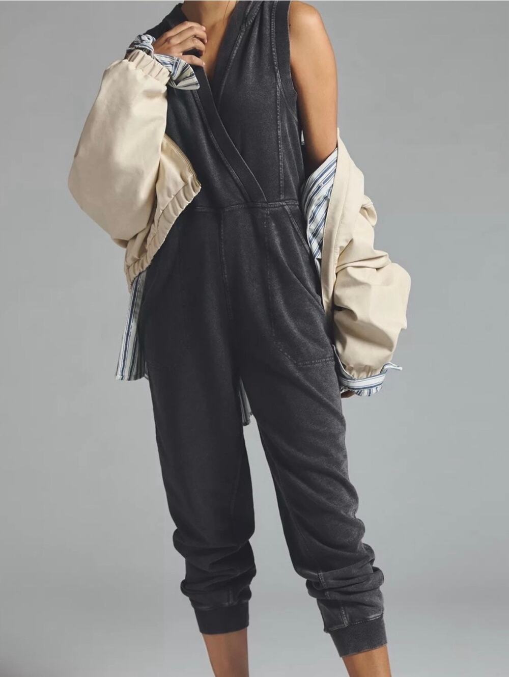 Daily Practice Anthropologie The Mayotte Jumpsuit Black Jogger Overalls S